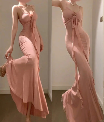 Sheath Spaghetti Straps Pink Holiday Dress Birthday Dresses Birthday Outfits SD1296